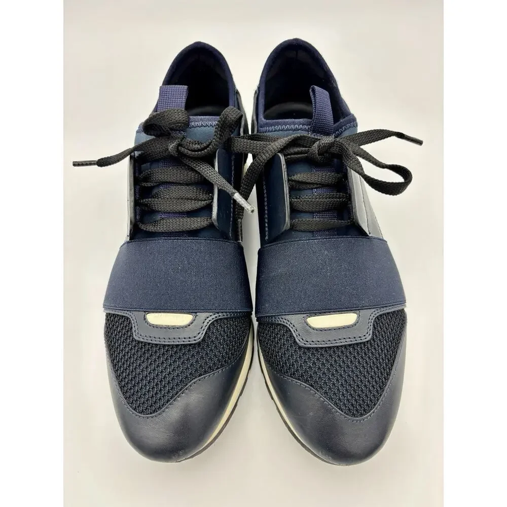 Authentic Balenciaga Race Runner Sneakers Navy Blue Black Elastic Size 8 38